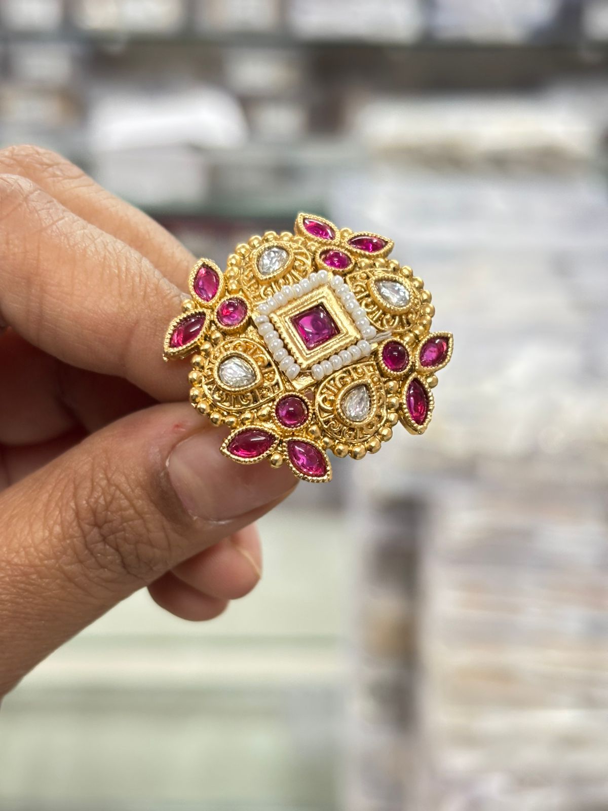 Copper Base With Kundan Premium Stones Adjustable Rings