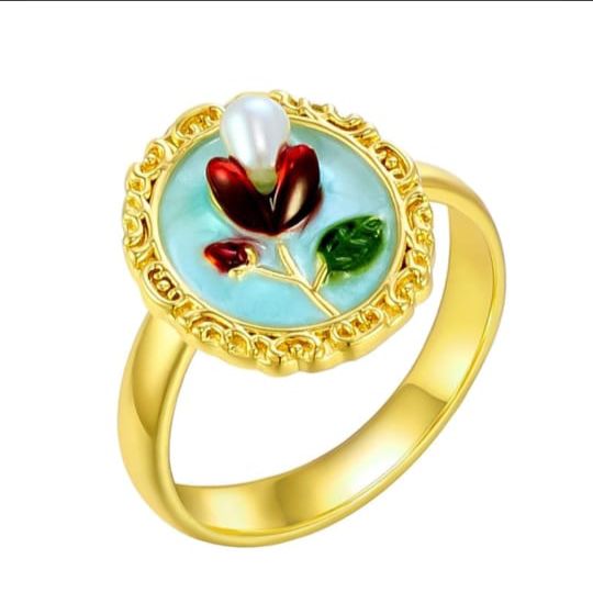 Gold-Tone Floral Cameo Ring